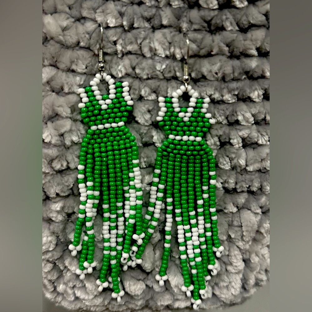 Handcrafted Green and White Beaded Earrings
